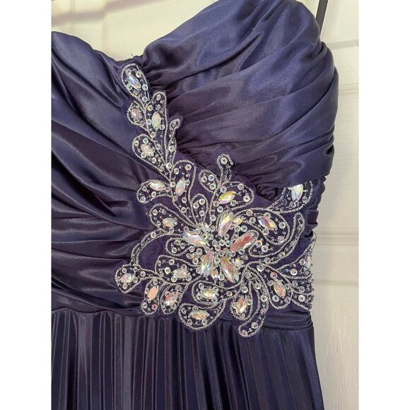 B Darlin Formal Maxi Evening Dress Navy Bridesmaid Prom Holiday Beaded Strapless - Picture 3 of 9